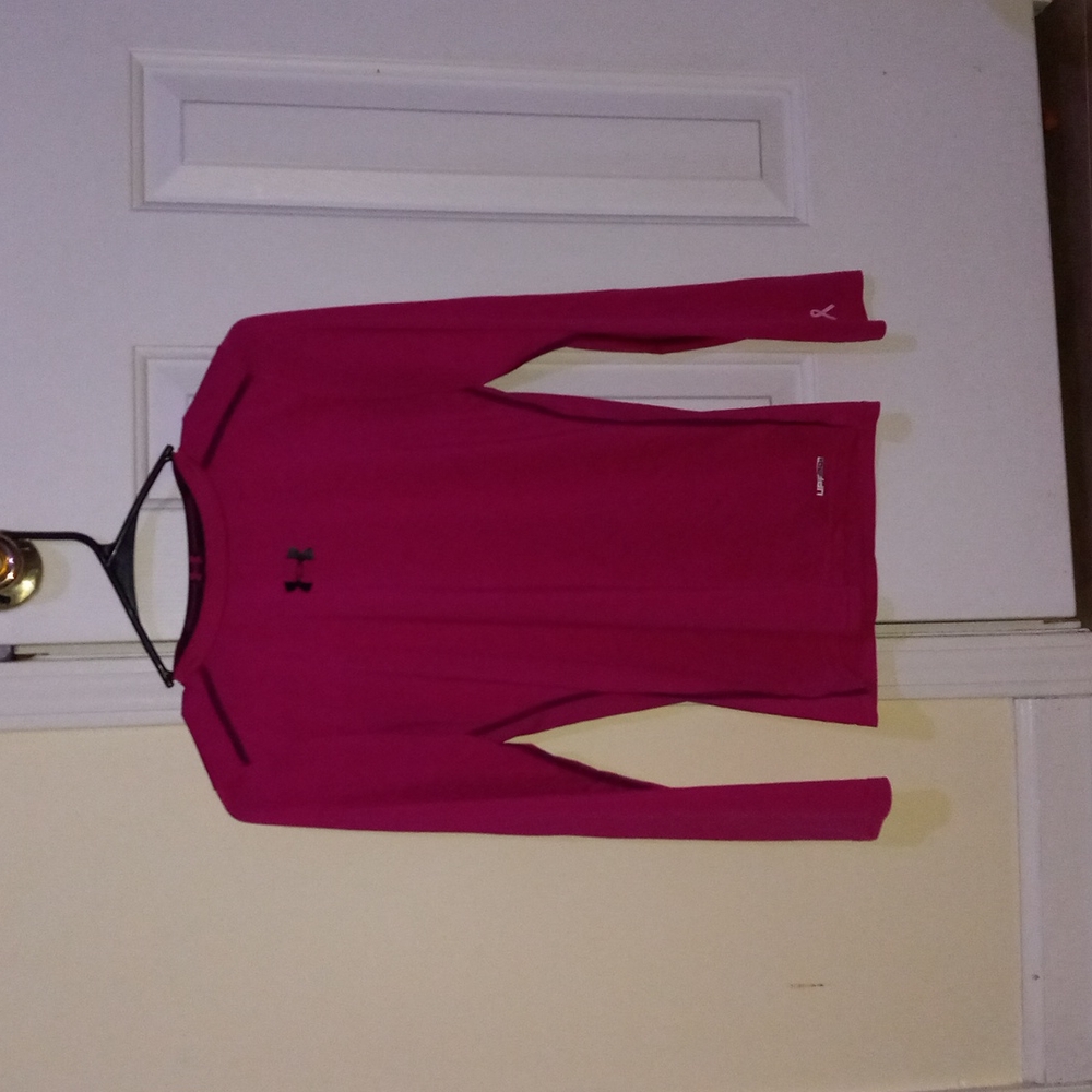 Under Armour Long Sleeve Shirt, Size YLG, Pink/Black
